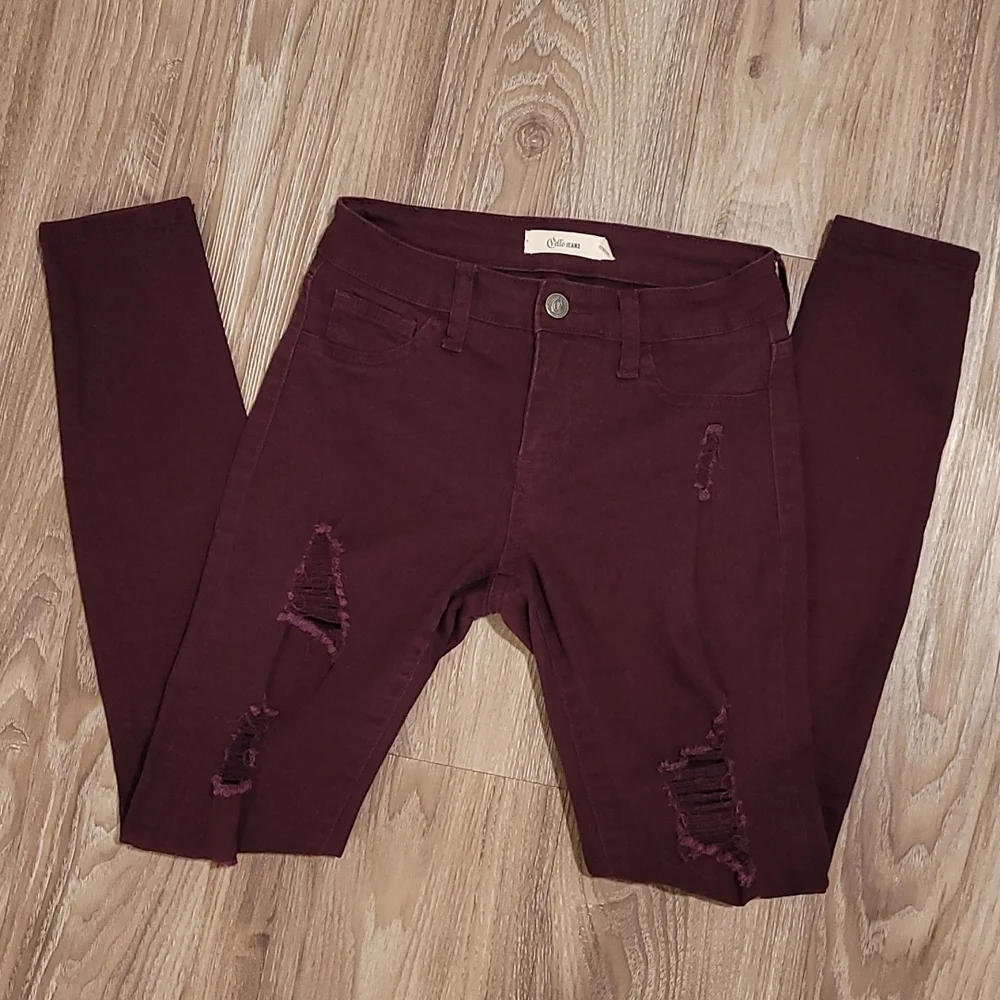 Burgundy Skinny Jean's size 0 - Picture 3 of 7
